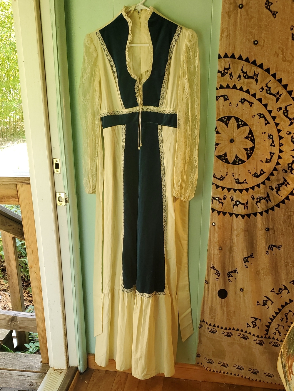 Vintage-Inspired Cream and Navy Lace Maxi Dress
